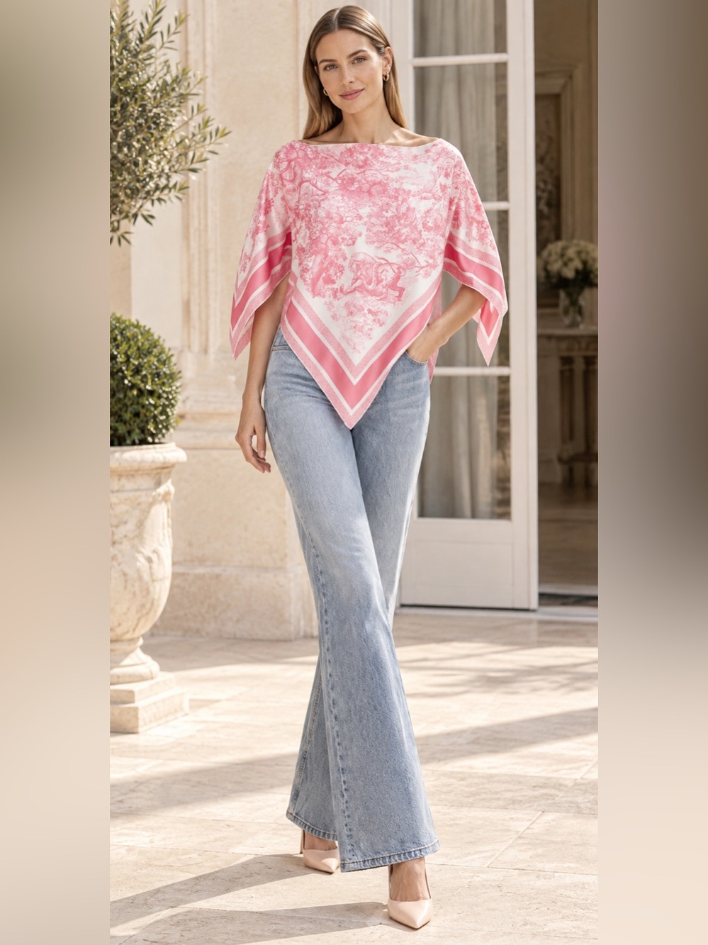 Stunning EUC pink and white Dior Toile de Jouy Silk Top